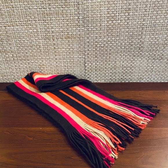 Super Soft Long Acrylic Brown & Hot Pink Striped Fringe Scarf - Picture 6 of 9